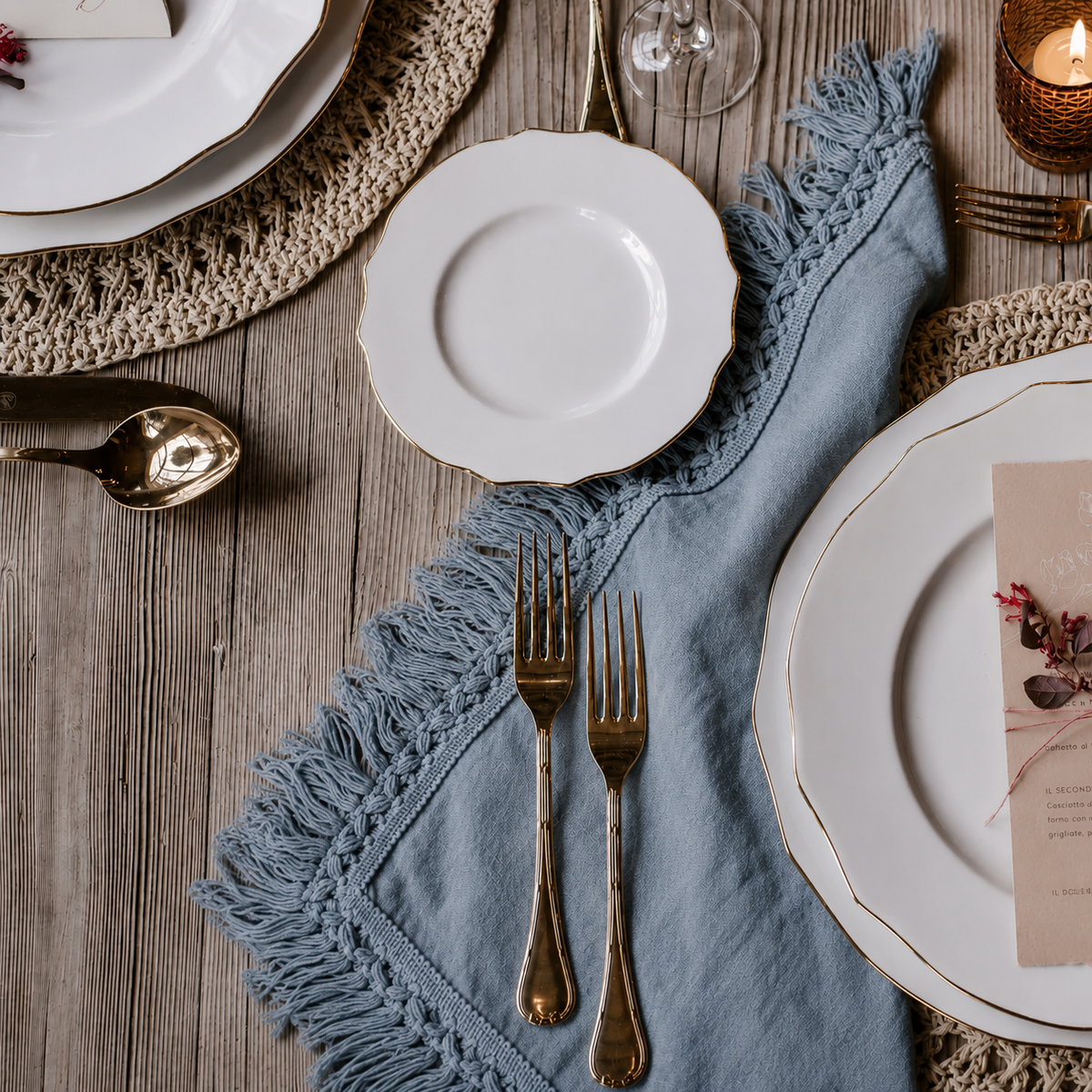 Napkin With King Fringe (Stone Blue)