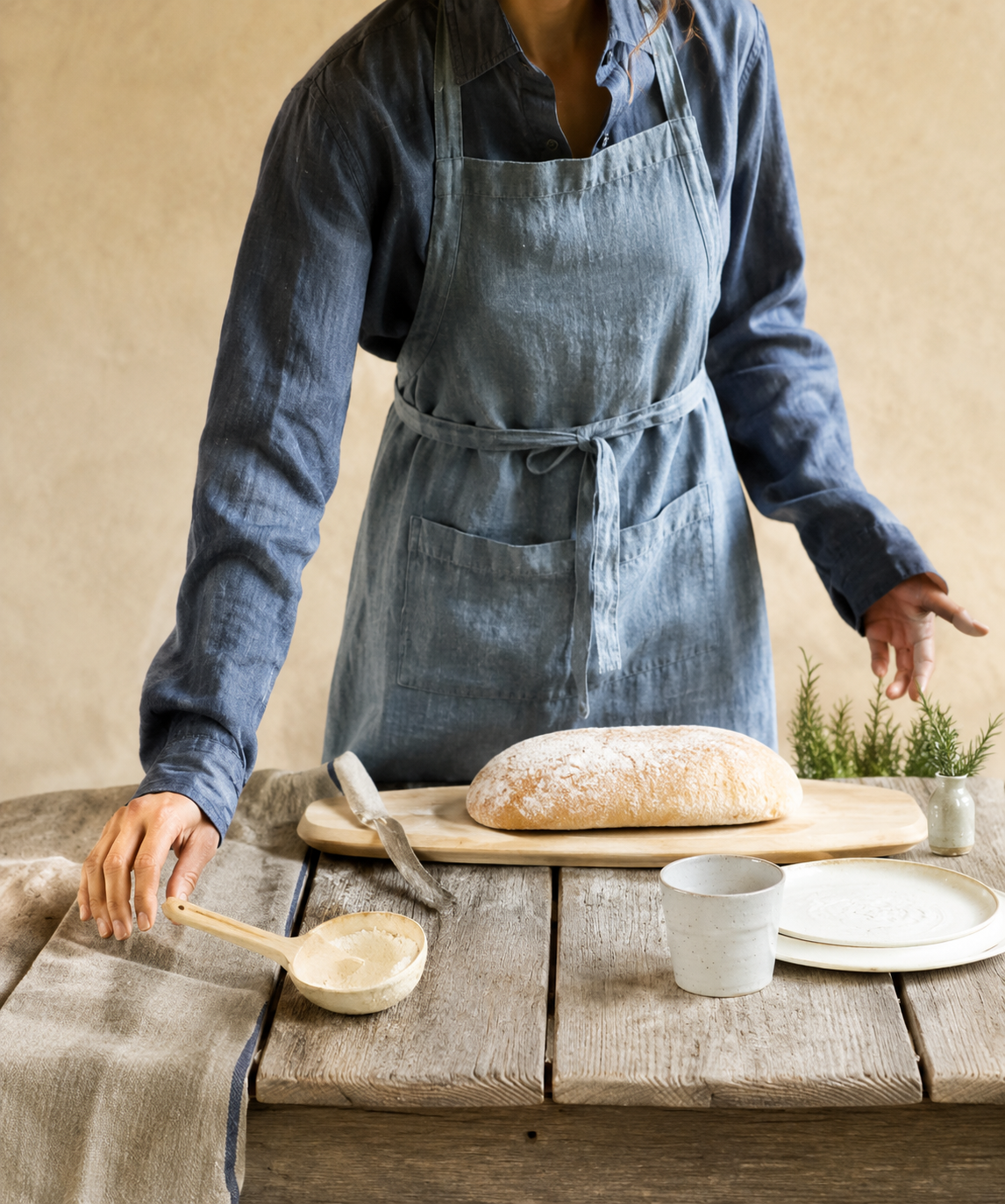 Apron Heavy Linen (Stone Blue)