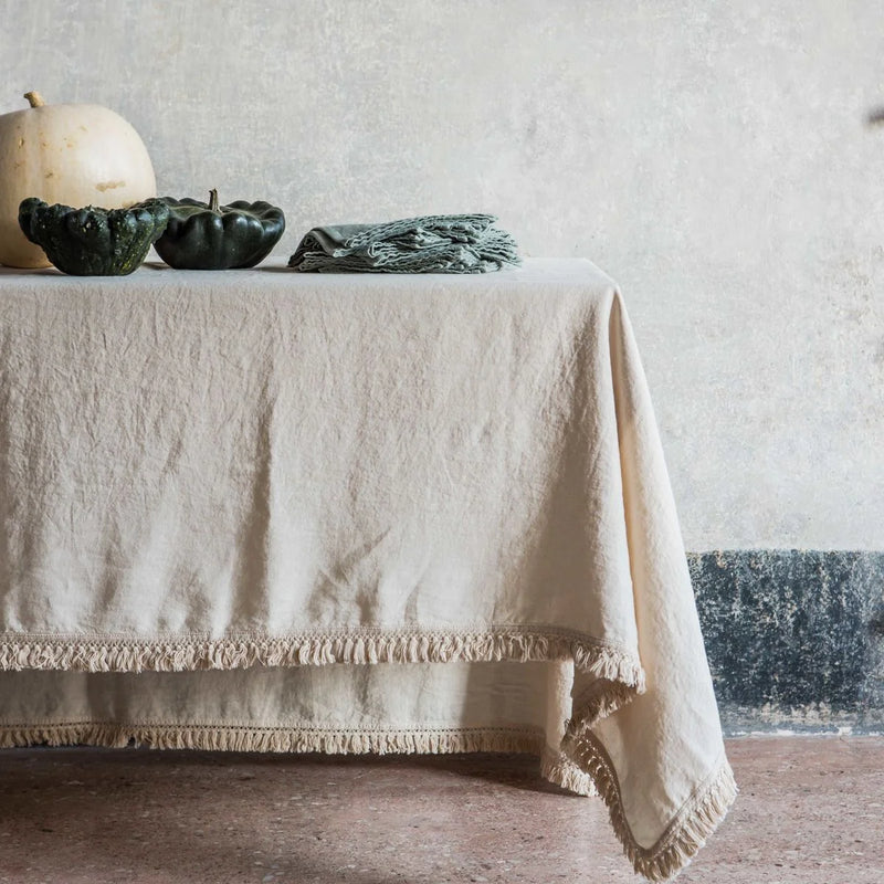 Table Cloth With Fringe - Cream