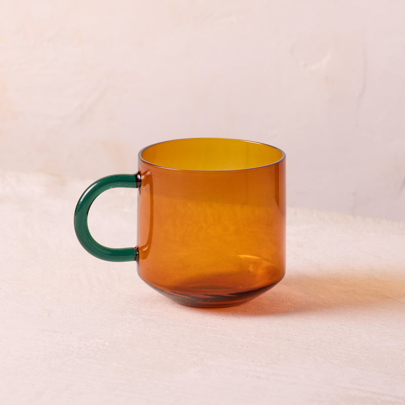 Niko Glass Mug & Saucer (Amber)